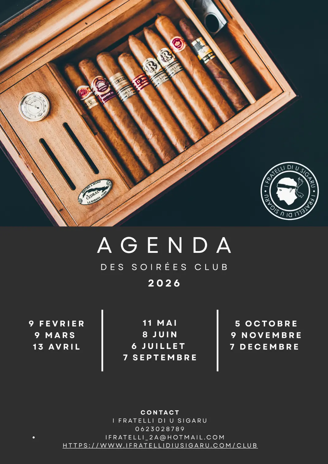 Repas cigare Calendrier 2026 Calendrier repas club cigare bordeaux